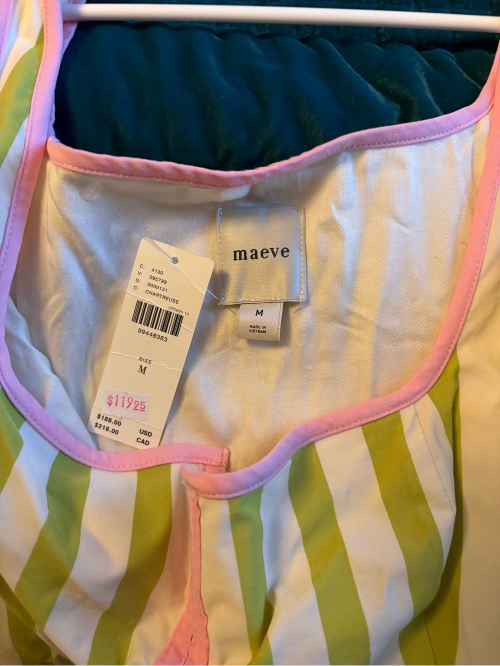 NWT Maeve Lime Green and Pink Striped Midi Dress - Picture 6 of 6